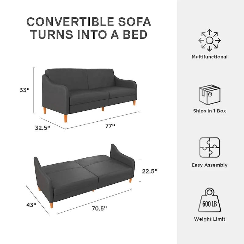 Convertible Coil Futon with Linen Upholstery