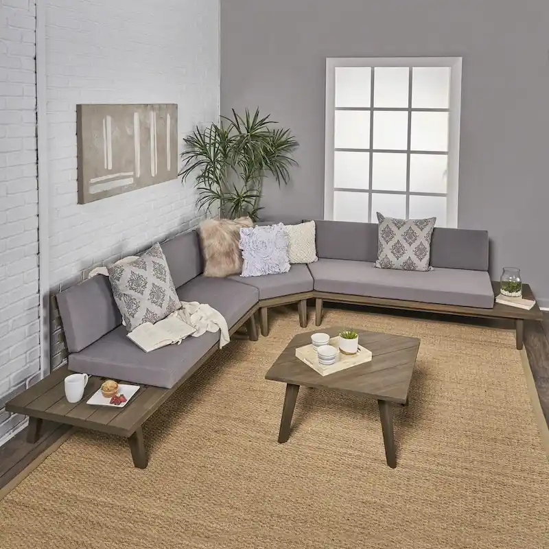 Eulah Minimalist V-shaped Wood 4-piece Sectional Set by Christopher Knight Home