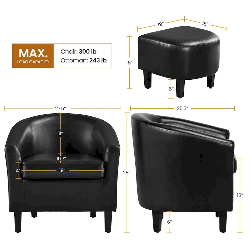 Accent Chair Faux Leather Club Chair and Ottoman Set