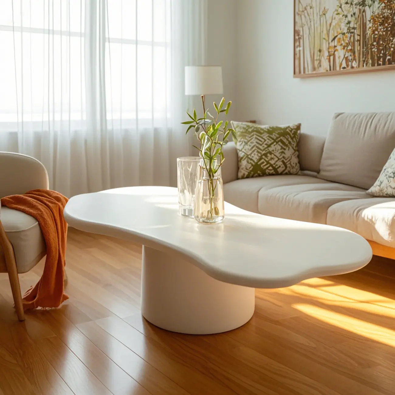 Modern Cream Oval Coffee Table with Minimalist Style