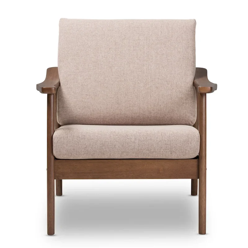 Mid-Century Lounge Chair with Solid Wood Legs and Upholstered Seat