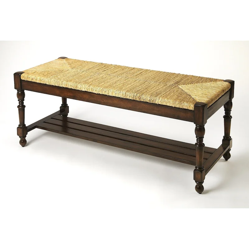 Butler Heritage Wood Bench with Woven Rope Seat