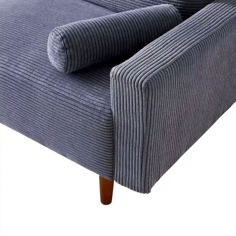 HOOOWOOO Mid-Century Modern Upholstered Sofa Couch with Rolled Pillows