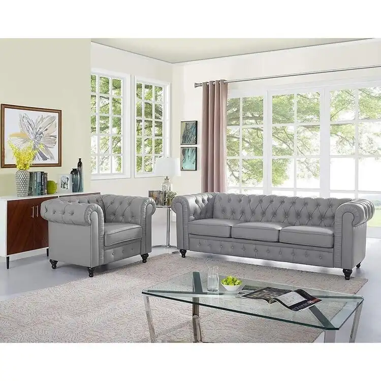 Chesterfield Modern Sofa & Accent Chair with Rolled Arms Tufted Cushions Sectional Sofa Couch for Small Spaces