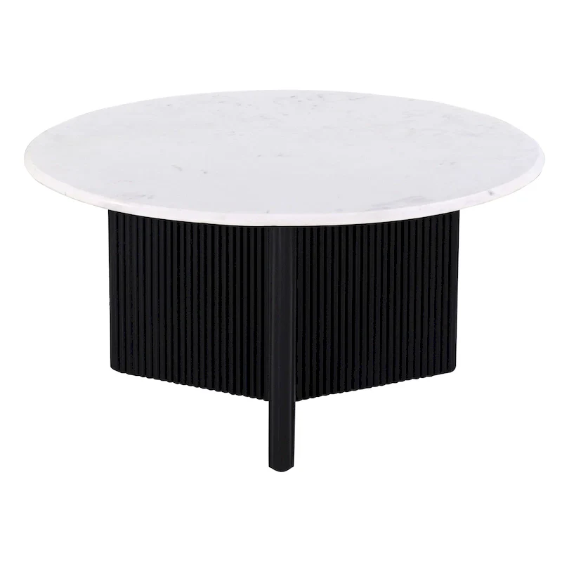 Round Marble-Top Pedestal Coffee Table, 31 Inch, White/Black