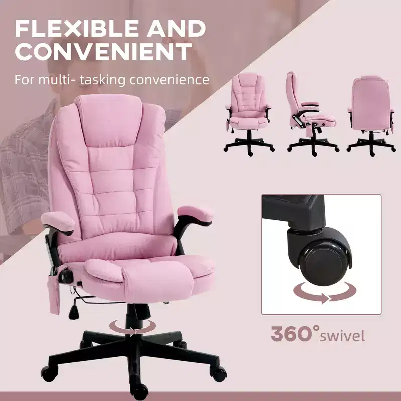 6 Point Vibrating Massage Office Chair with Heat, Linen High Back Massage Desk Chair with Reclining Backrest