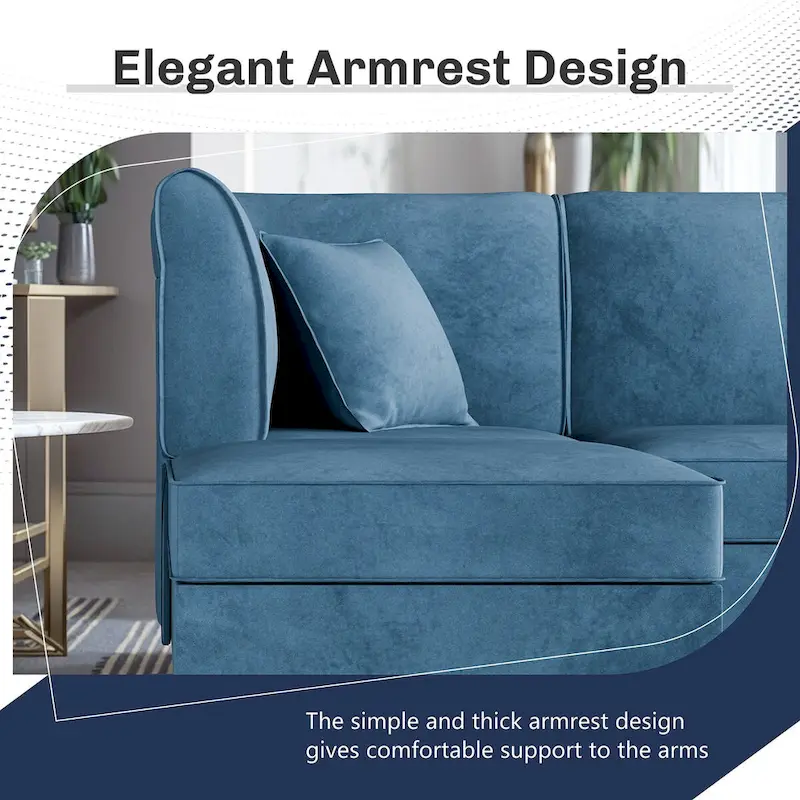 Futzca Sectional Couch Modular Sofa, 116 Velvet L-Shaped Couch Sofa