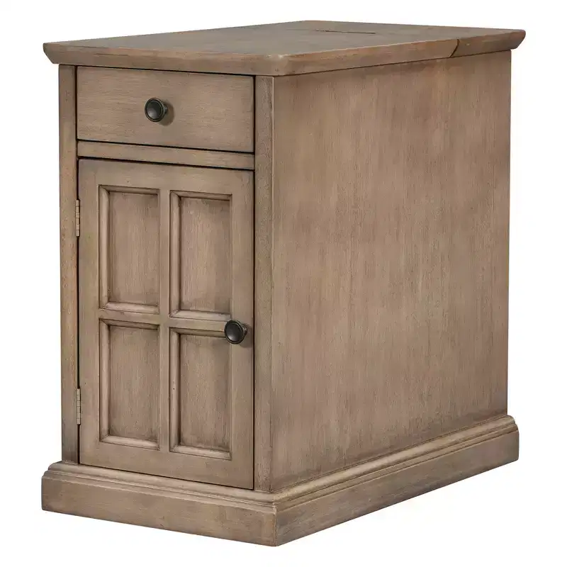 Zeus & Ruta Classic Vintage End Table with USB Ports, Multifunctional Drawer with Cup Holders for Living Room