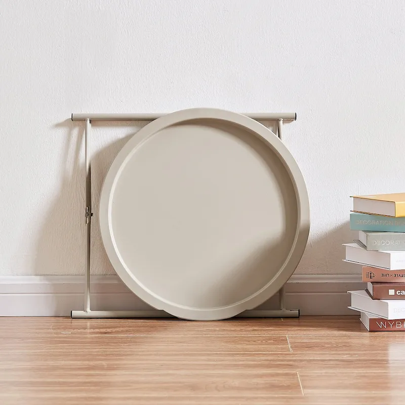 Folding Round TV Tray Tables, Small Round Steel Side Table, No Assembly Required - 18.5 x 18.5 x 19.7 in