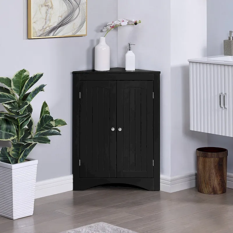 Bathroom Floor Corner Cabinet with Doors and Shelves