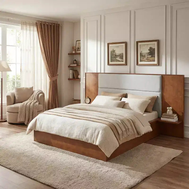 Christopher Knight Home Parker Modern Wood Platform Bed Frame with Upholstered Headboard and Side Storage Shelves