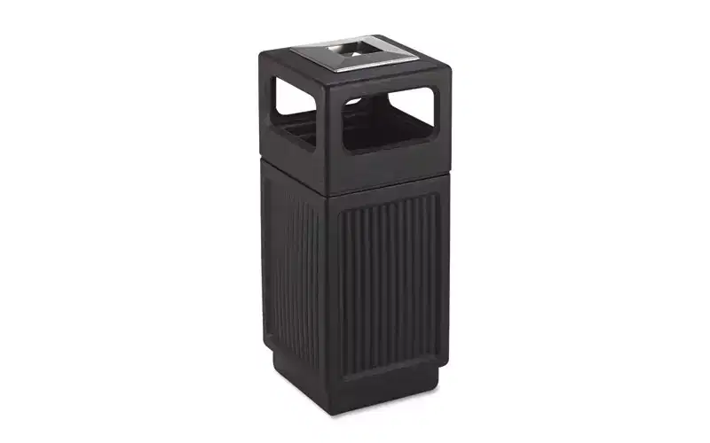 Safco Canmeleon Recessed Panel Receptacles, Polyethylene, Black - 15 gal