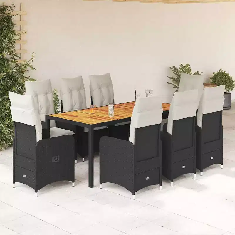 vidaXL Bistro Set Black PE Rattan 8-seater Bistro Set Rectangular