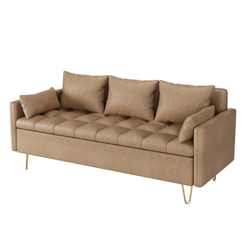 3-Seater Faux Leather Sofa with Cushions and Storage, Couch for Living Room
