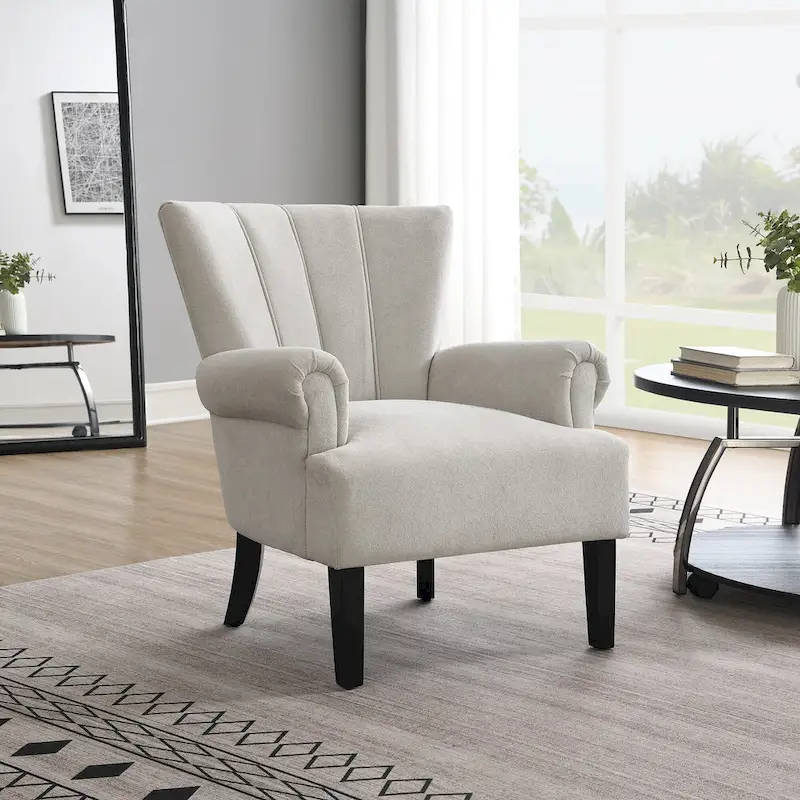 Grey Upholstered Armchair with Channel Back and High-Density Foam