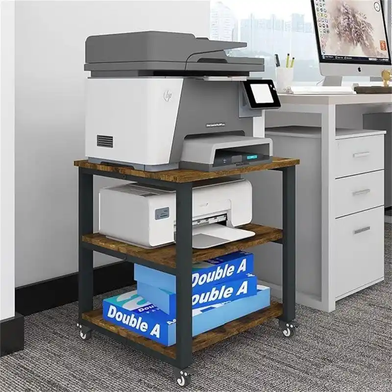 3-Tier Rolling Printer Cart, Retro/Black/White, 19.7