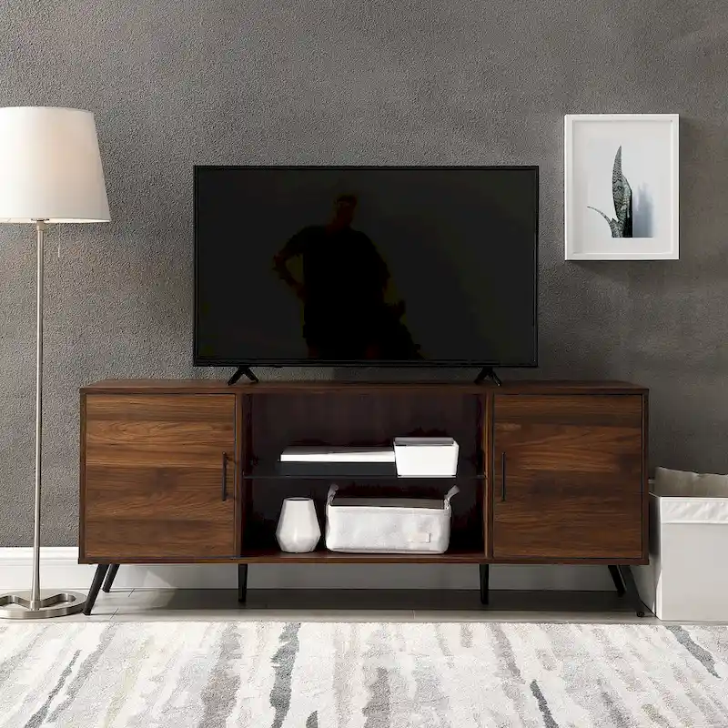 60-Inch Mid-Century Modern 2-Door TV Stand