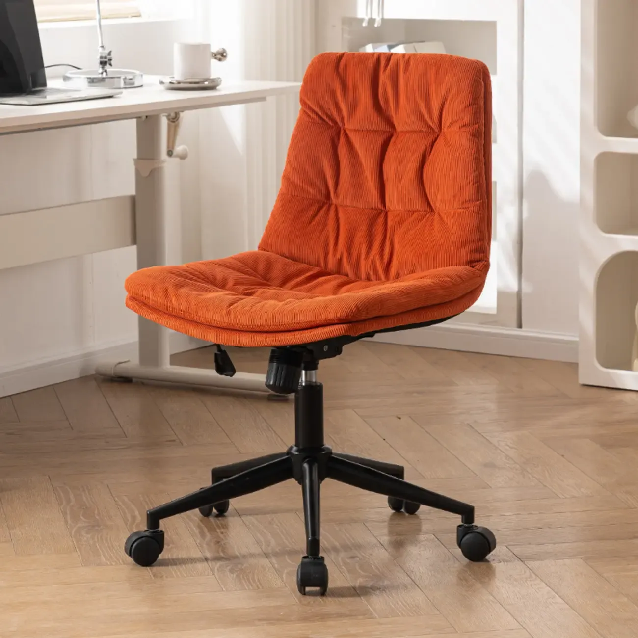 Modern Beige Leathaire Adjustable Swivel Office Chair