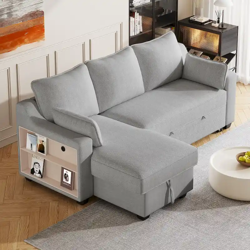 L-Shaped Couch Convertible Sofa Bed with Storage Chaise