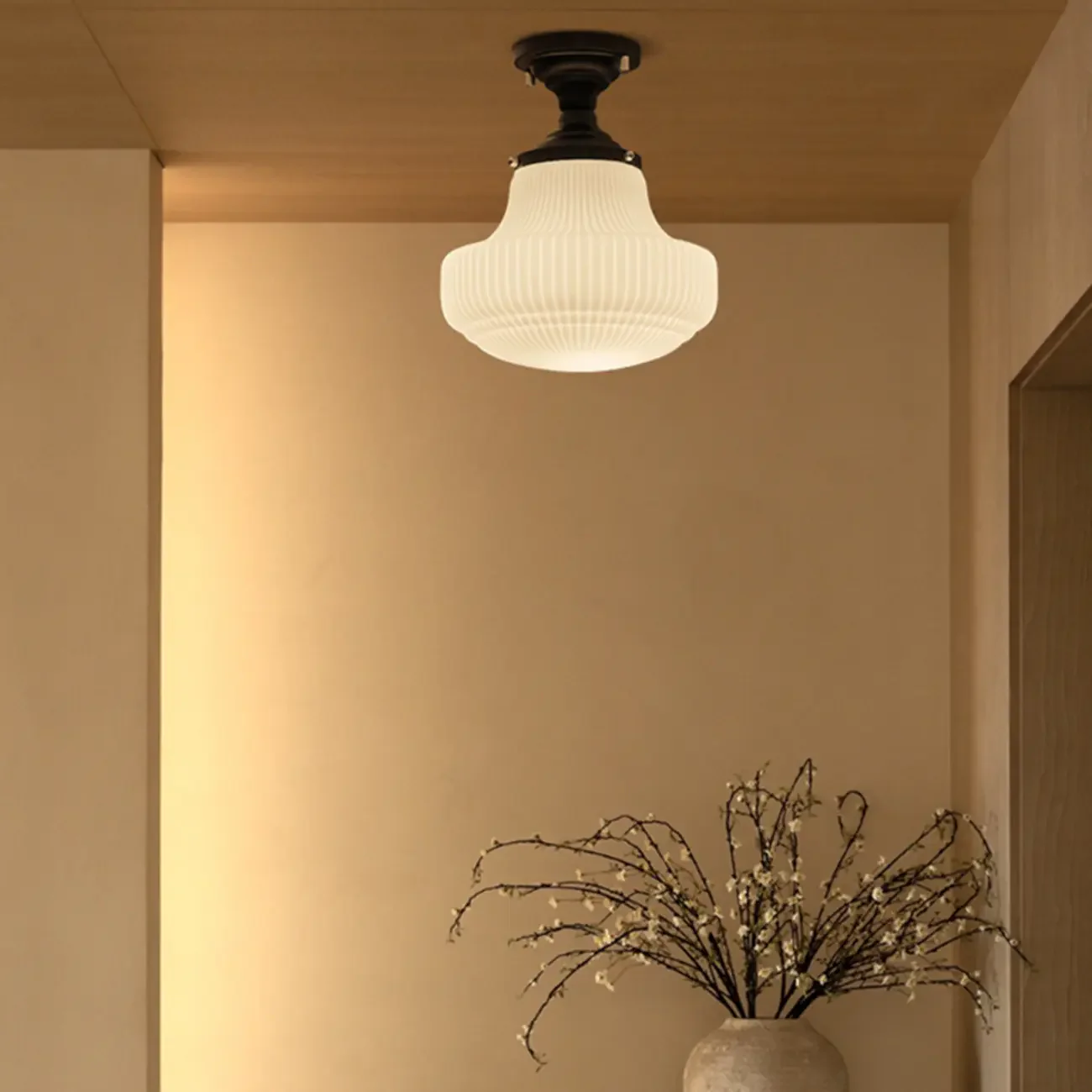 Art Deco Black Metal Glass Modern Semi-Flush Ceiling Light