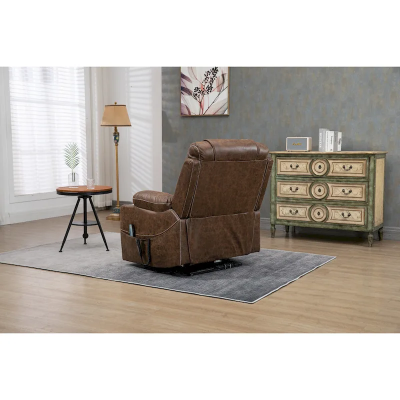 Brown PU Leather Power Lift Recliner with Massage and Heating - 400 lbs Capacity