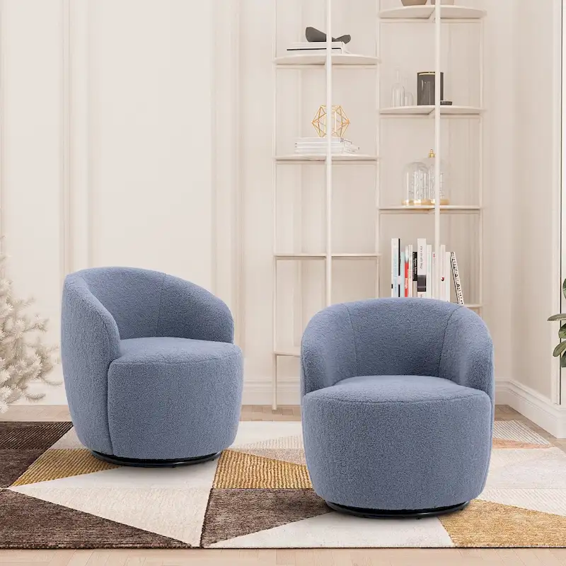 Ouyessir Modern Teddy Upholstered Swivel Barrel Chair(Set of 2)