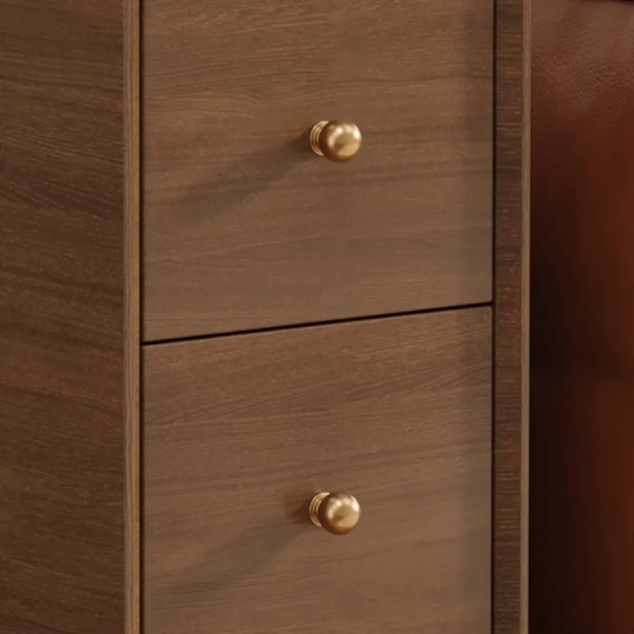 Narrow Rectangle Walnut Wood Side Table with Drawers