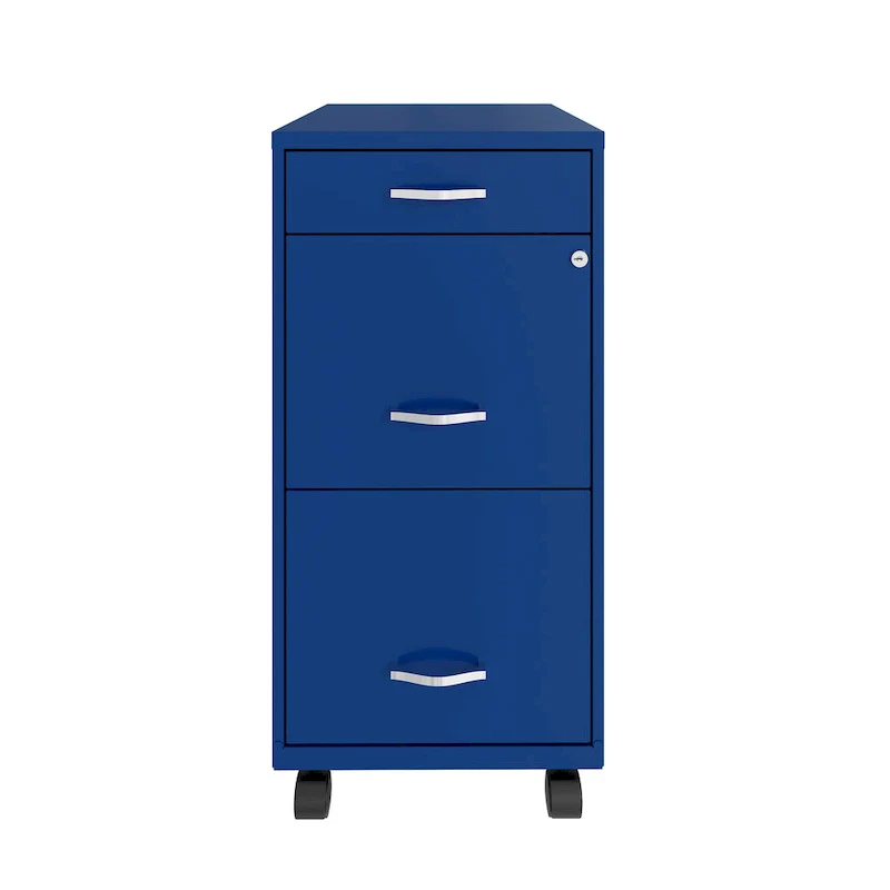 18 Deep 3 Drawer Mobile File Cabinet, Classic Blue