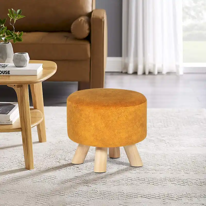 Adeco Round Ottoman Velvet Foot Rest Stool with Non-Skid Legs