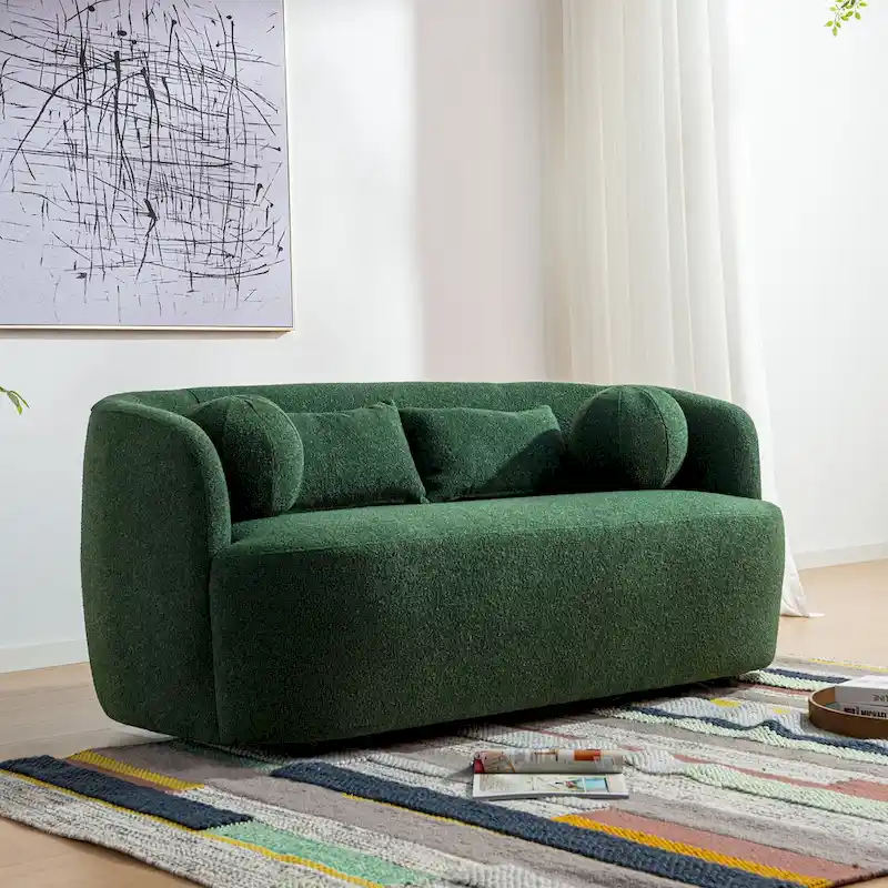 KINWELL Boucle Upholstered 2-Seats Loveseat with Pillows