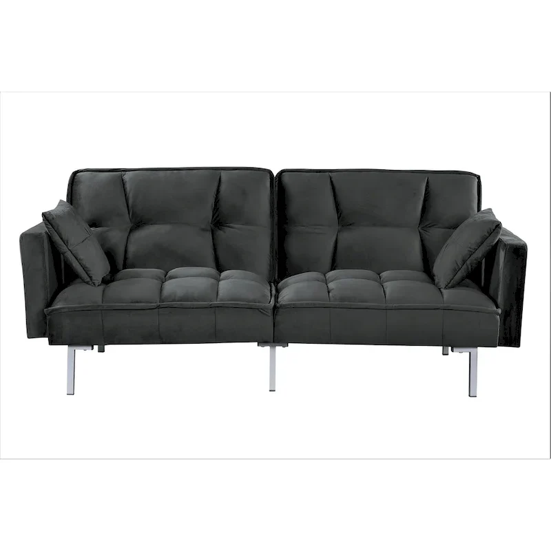 Velvet Tufted Futon Sofa Bed Sleeper, 2-Seater, Multi-Color
