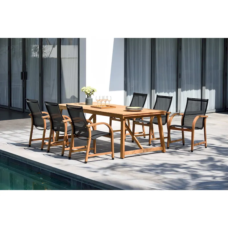 LifestyleGarden 7pc Teak & Aluminum Outdoor Patio Dining Set - 7 Piece