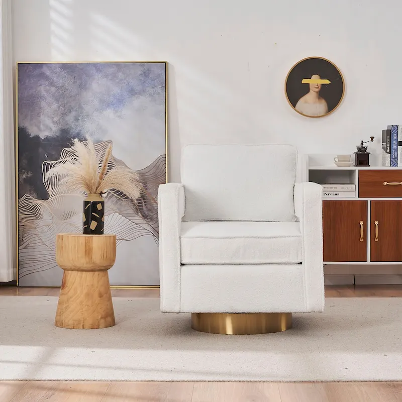 Modern Upholstered Swivel Accent Chair with Hollow-back & Golden Base