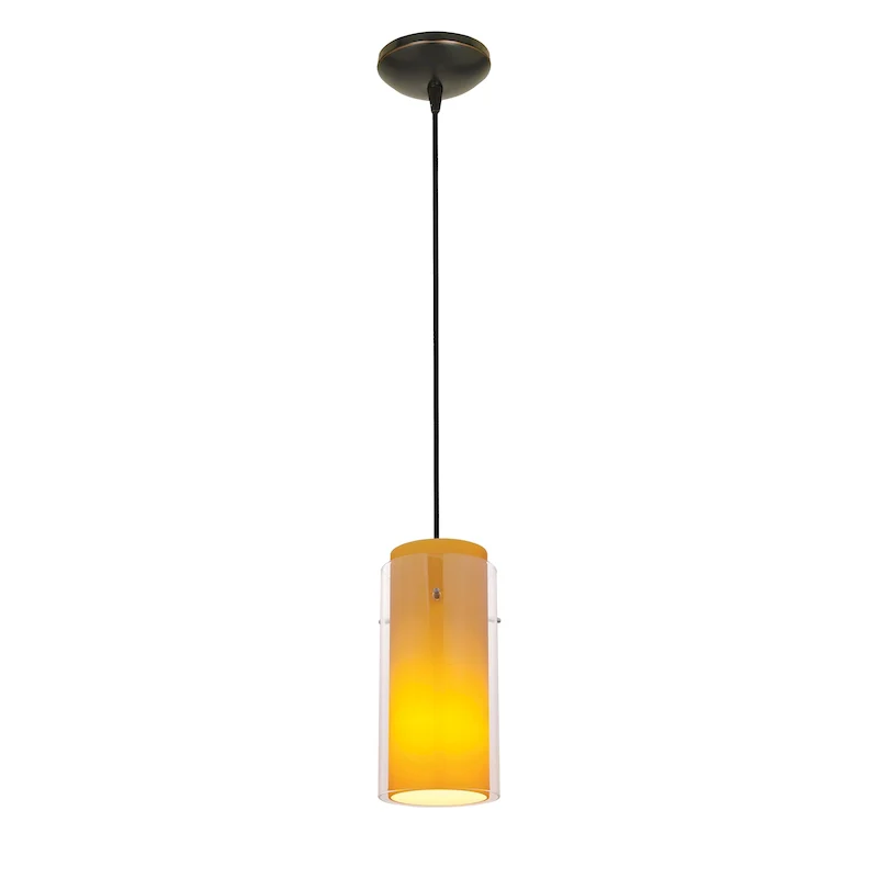 Access Lighting Glass'n Glass Cylinder 1-light Oil-Rubbed Bronze Cord Pendant with Clear-Amber Glass