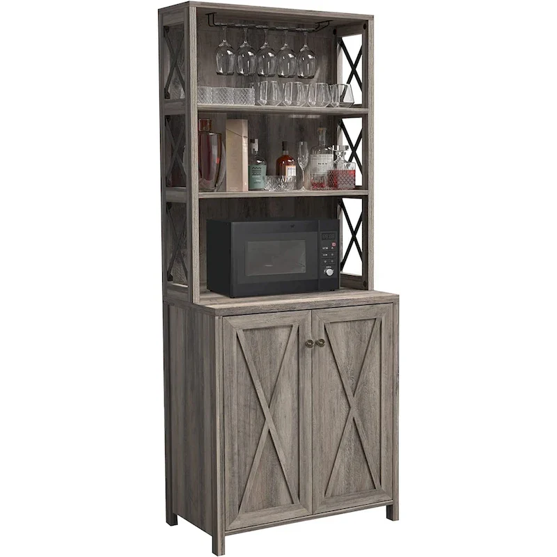 Bar Cabinet for Liquor and Glasses Dining Kitchen Cabinet with Wine Rack