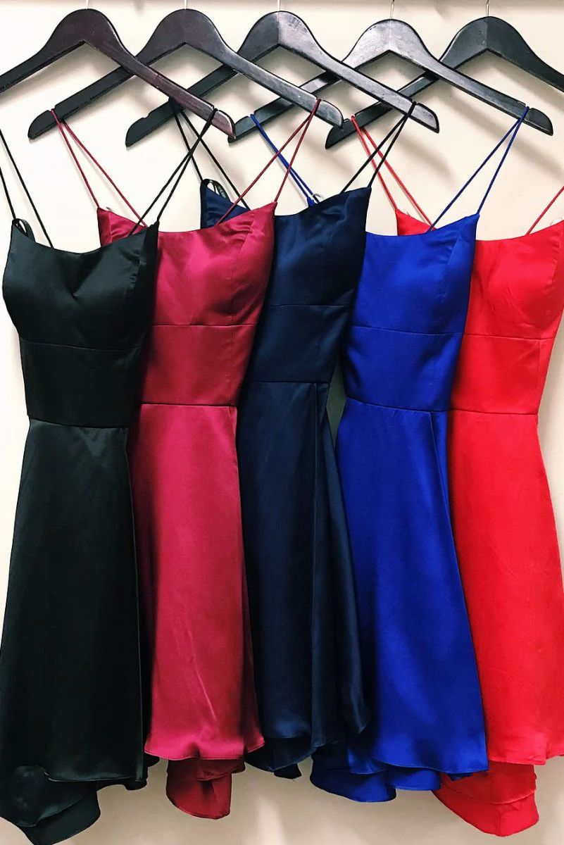 A-line Spaghetti Straps Satin Homecoming Dress