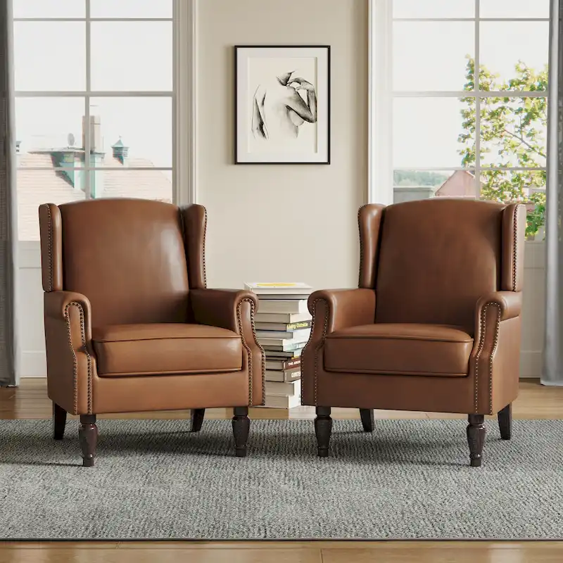 Traditional Nailhead Trim Armchair Accent Chairs Set of 2