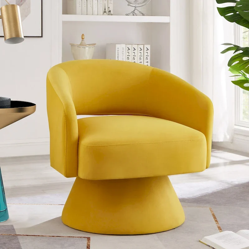 Velvet Swivel Accent Chair with Open Backrest
