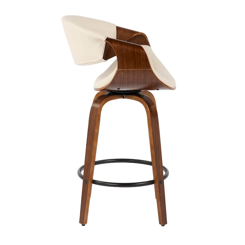 Faux Leather Counter Stool with Bent Wood Legs & Round Footrest (Set of 2)
