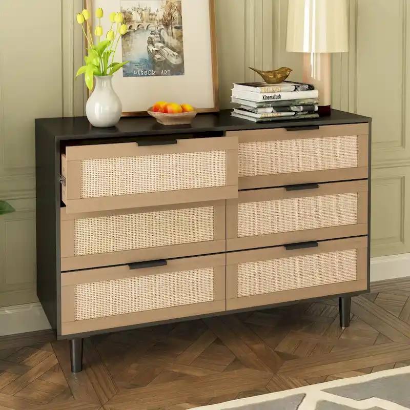 6-Drawer Rattan Dresser
