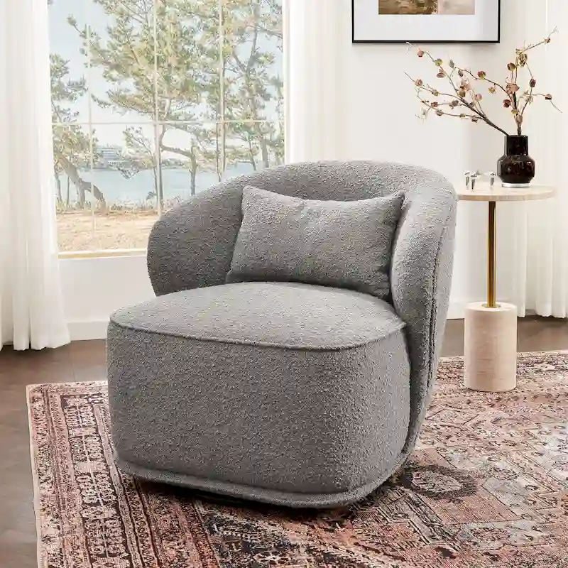 33 Wide Sherpa Boucle Upholstered Swivel Accent Chair