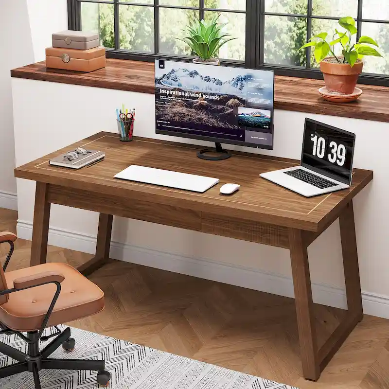 Home Office Executive Desk Solid Wood Computer Desk with Drawer