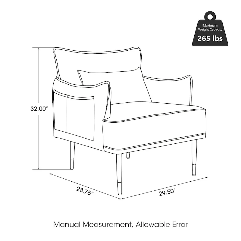 Glitzhome Set of 2 29.5 W Mid-Century Modern Leatherette Armchairs With Side Pocket - 29.5  W x 32  H x 28.75  D