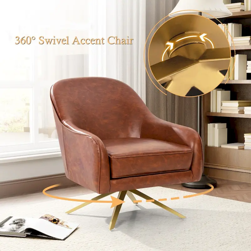 Swivel Club Chair PU Leather Leisure Armchair Upholstered Accent Chair
