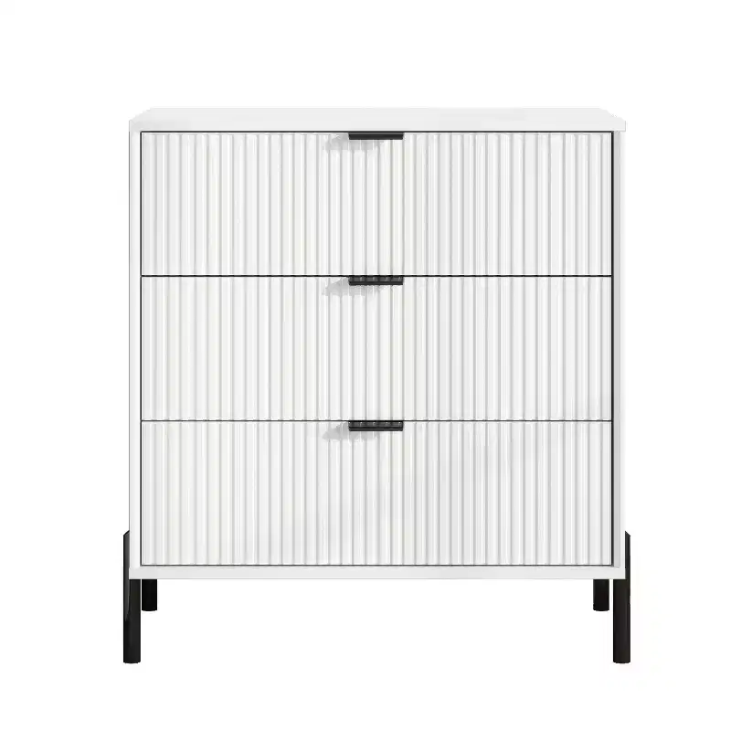 Festivo 2pc Modern Elegance 3 Drawer Nightstands Side Table Set Off-White