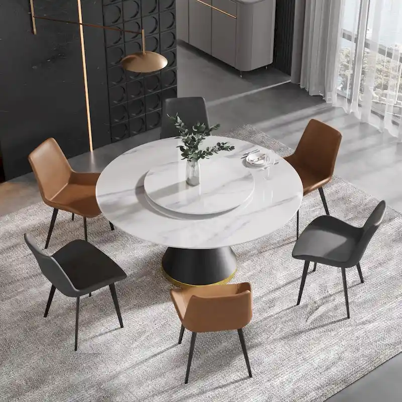 59 Modern Marble Dining Table Round Dining Table with Lazy Susan