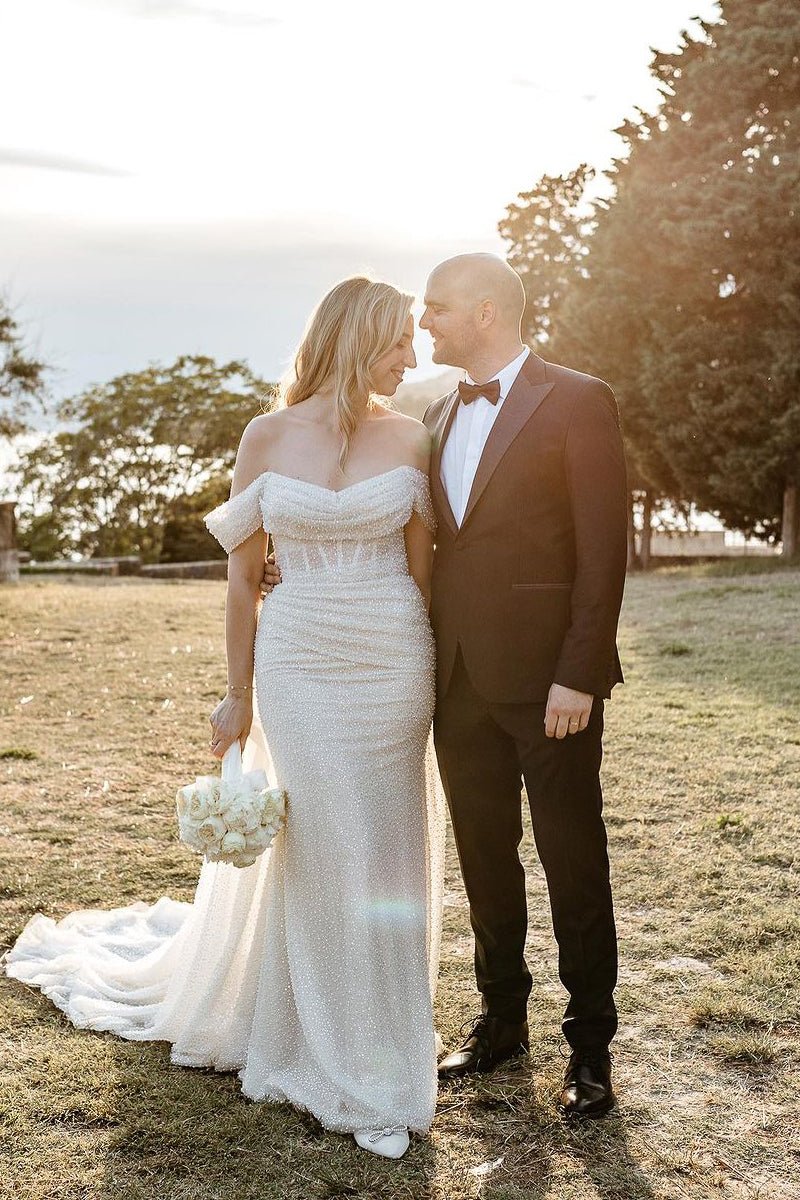 Sparkly  Mermaid Off the Shoulder Sequins Wedding Dresses