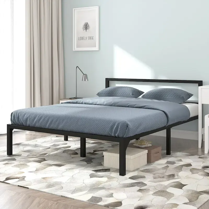 Black Metal Platform Bed with Headboard & Footboard – Twin / Full / Queen