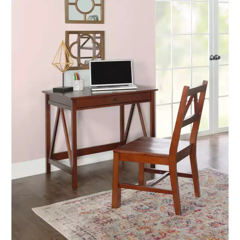 Titian Solid Wood Office Chair Espresso Brown - Linon: Antique Tobacco Finish, Pine Frame, Armless