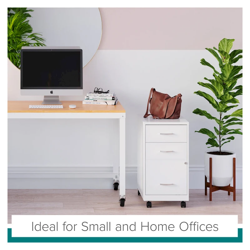 Space Solutions 18 Deep 3 Drawer Mobile Metal Cabinet, Pearl White